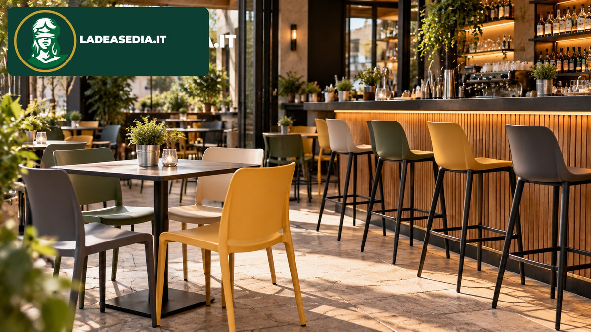 Arredamento bar, tavoli sedie e sgabelli LaDeaSedia con logo ufficiale