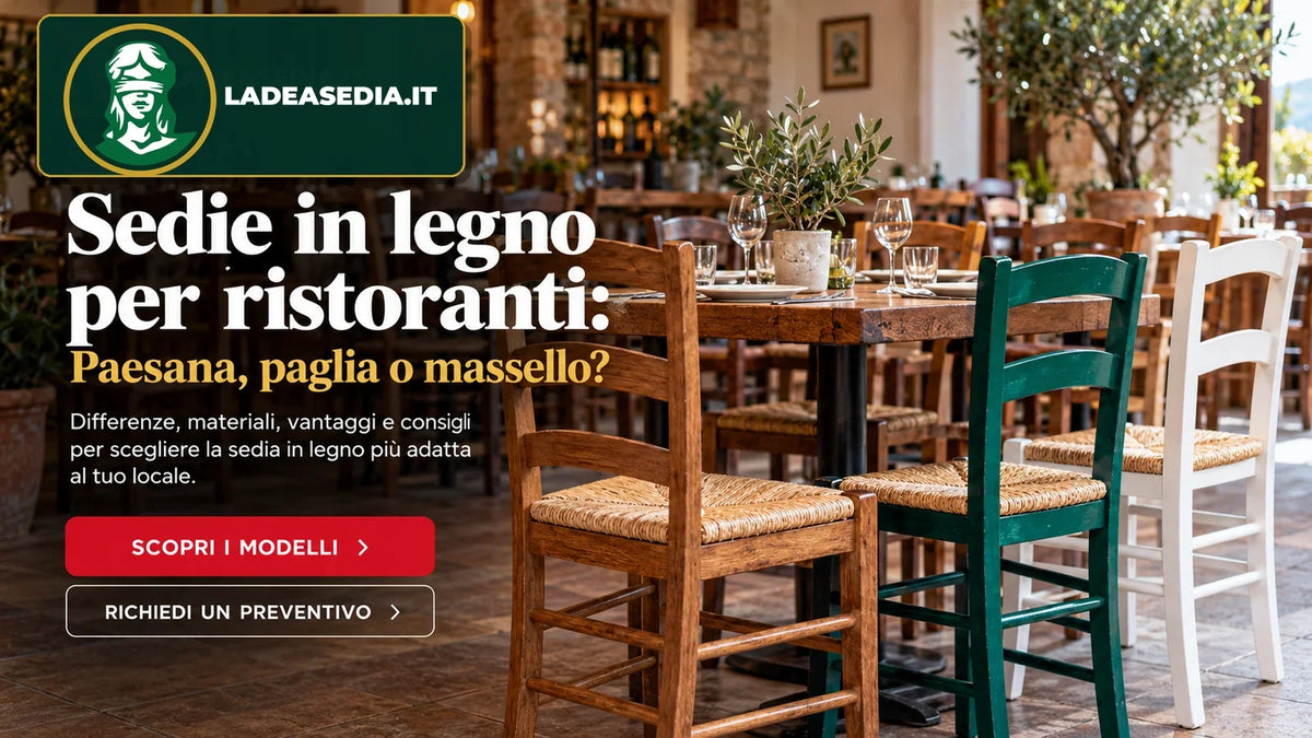 Sedie in legno per ristoranti: Paesana, paglia e massello con logo La Dea Sedia