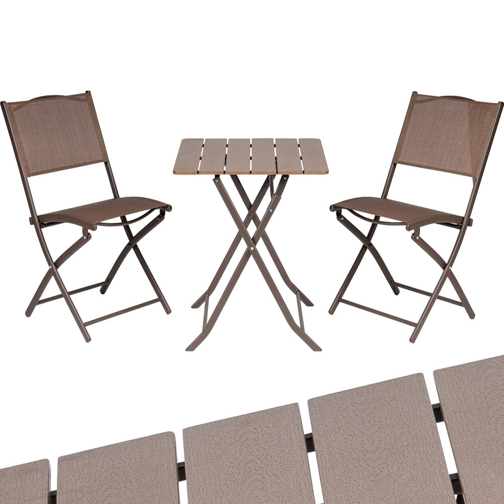 Set Tavolo Pieghevole con 2 sedie Marrone Arredo Esterno Giardino Acciaio e PE