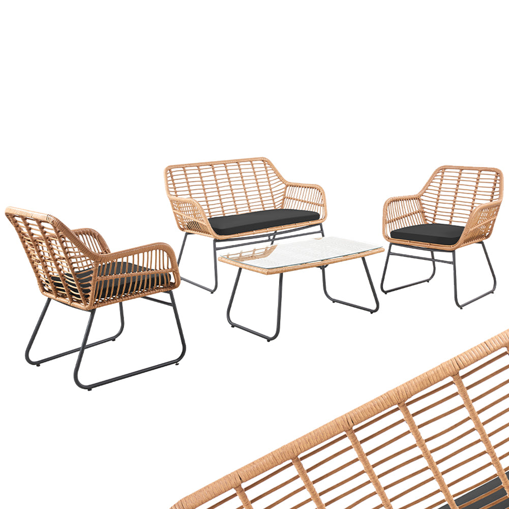 Set Salotto in Rattan da Giardino con Divano Tavolino 2 Sedie Mobili da Esterno