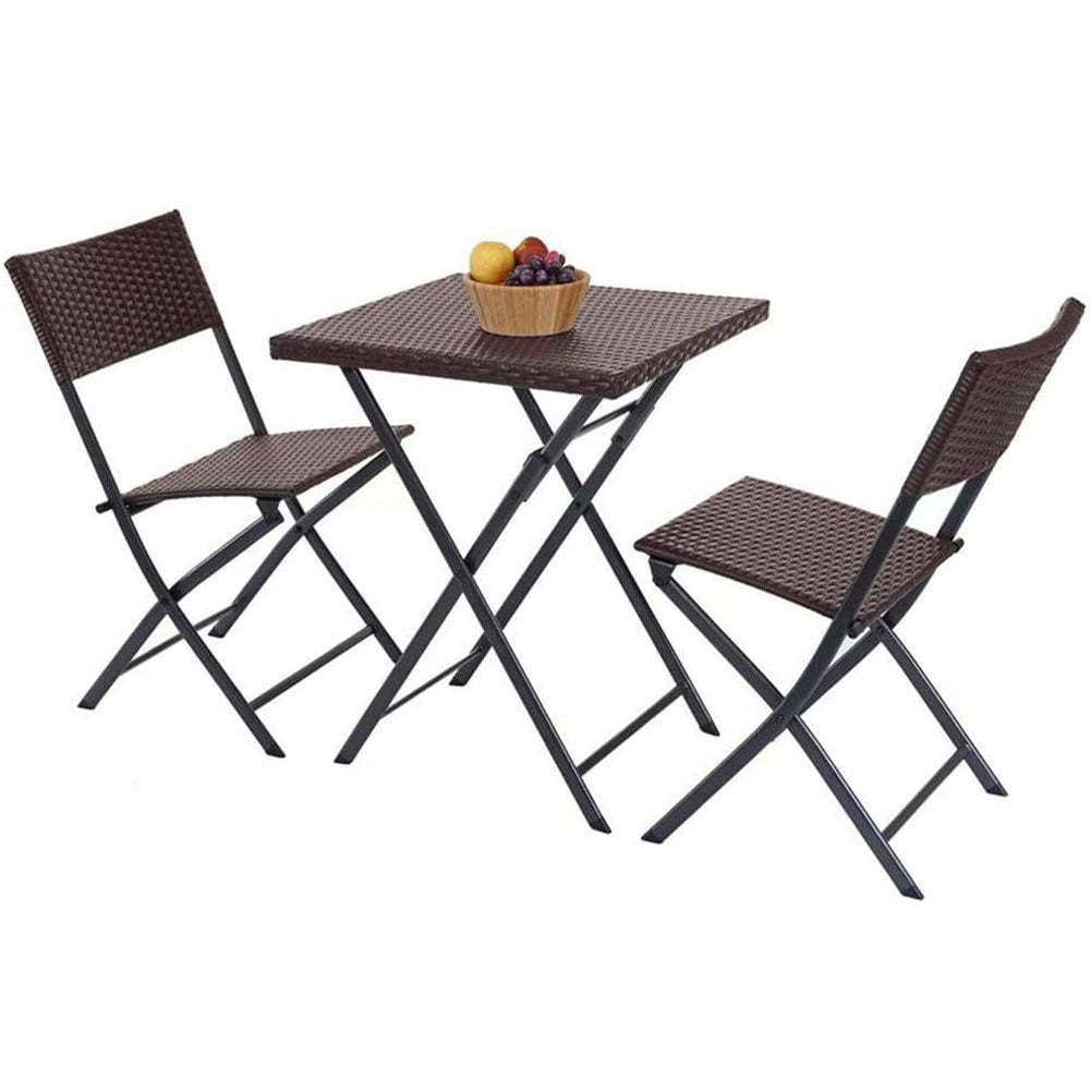 Set Tavolo + 2 Sedie Pieghevole Arredo Esterno Giardino in Polyrattan Coffee