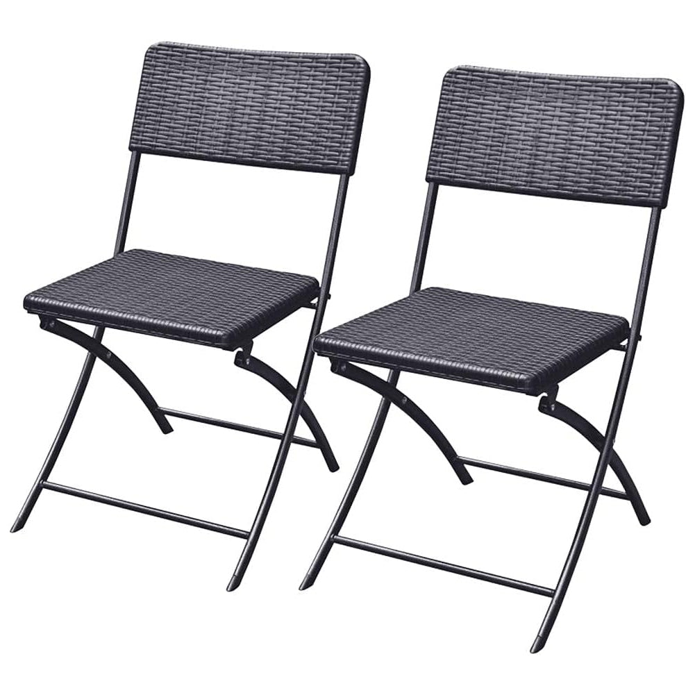 Set 2 Sedie Pieghevoli in Polyrattan Bianco da Esterno Salvaspazio Giardino Nero