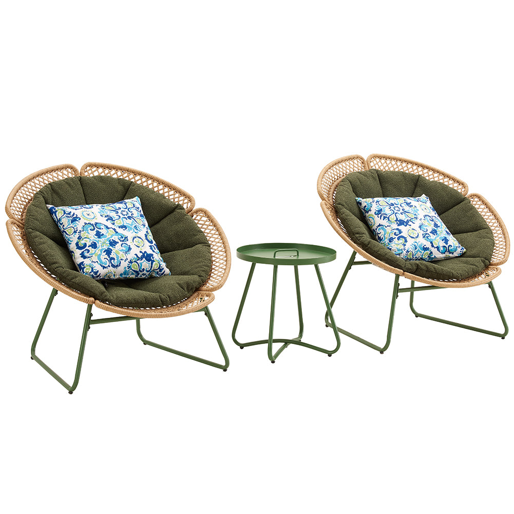 Set 3 Pezzi Arredo da Giardino in Polyrattan Tavolo e Sedie a Uovo da Esterno