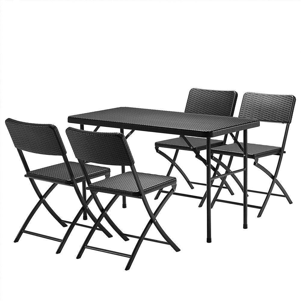 Set Tavolo + 4 Sedie Pieghevole Arredo Esterno Giardino in Polyrattan Nero