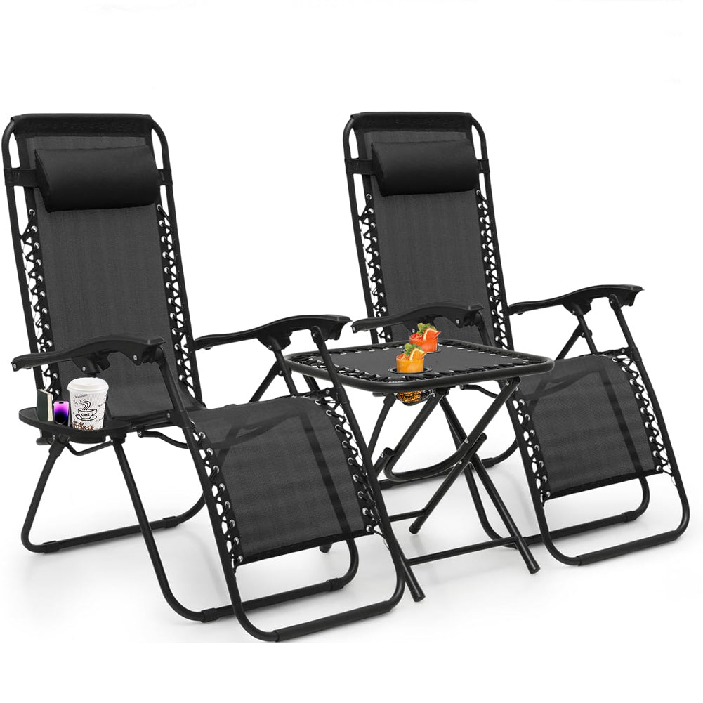 Set 2 Sedie Sdraio Zero Gravity Reclinabili Tavolino Pieghevole Esterno Giardino