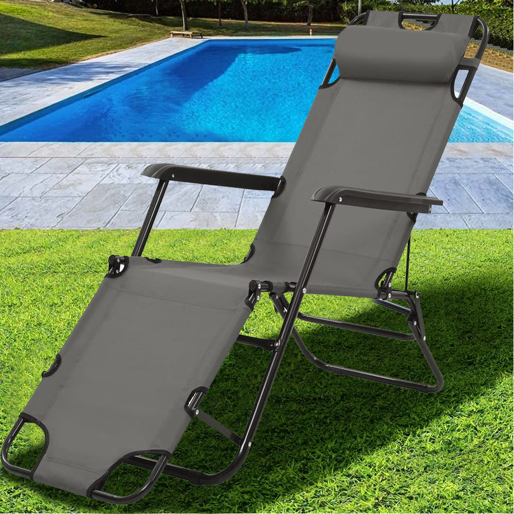 Sedia Poltrona Esterno Giardino Reclinabile a Lettino Prendisole Pieghevole Grey