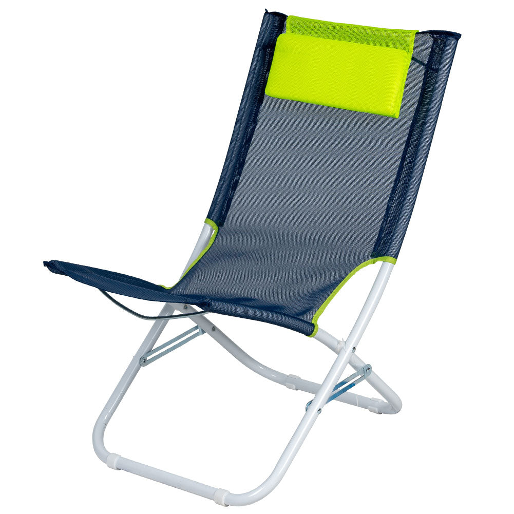 Spiaggina Pieghevole Neon Sedia spiaggia Acciaio e Textilene Blu con cuscino Verde