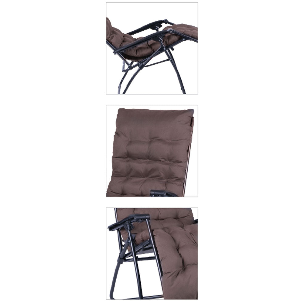 Sedia Poltrona Giardino Con Cuscino Gravita Zero Pieghevole Acciaio Oxford Marrone