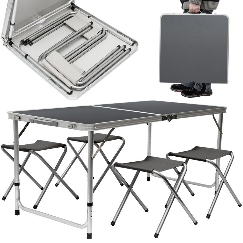 Set Tavolo Pieghevole con 4 Sedie Grigio da Campeggio Picnic Giardino Portatile
