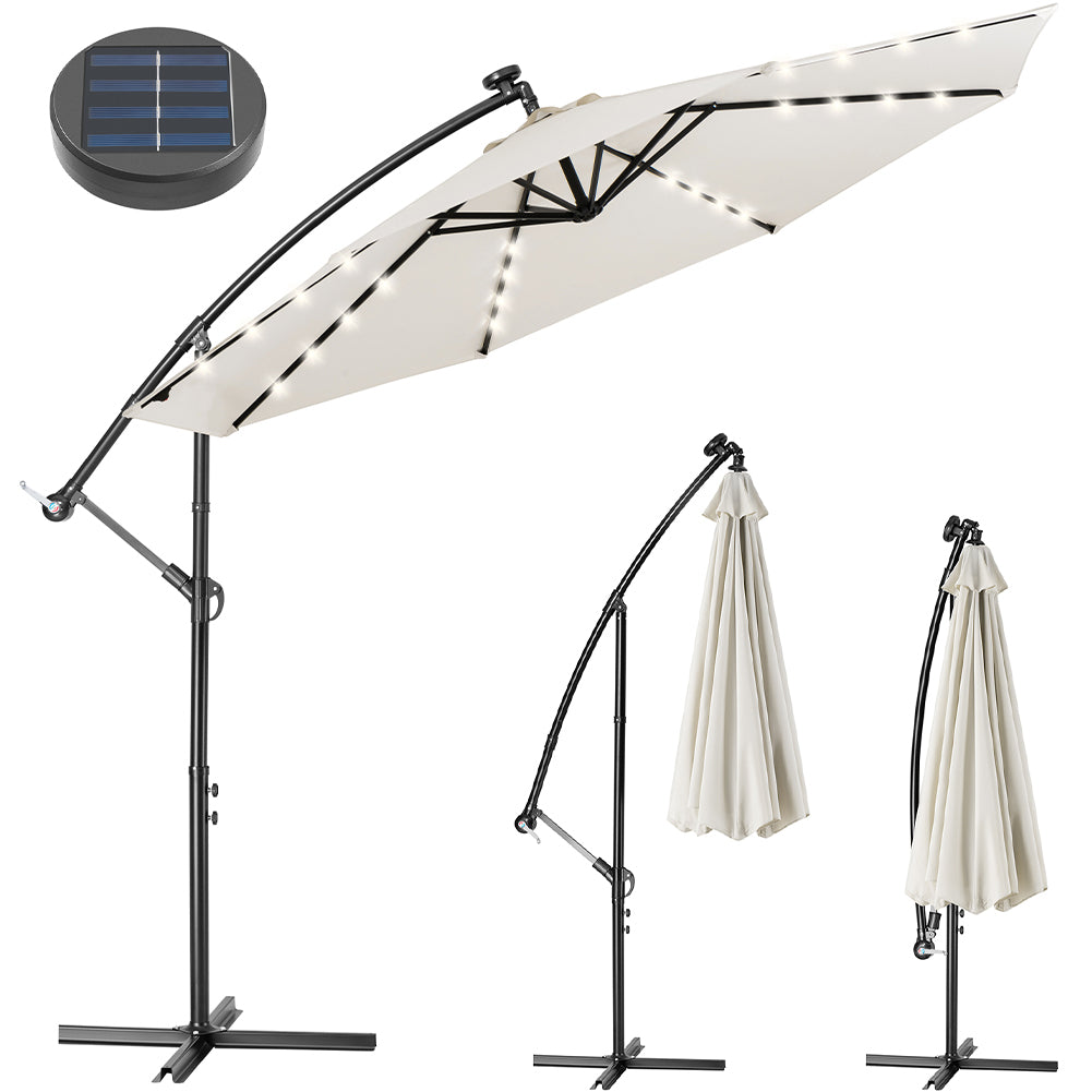 Ombrellone Giardino 3mt con Luce LED Solare Palo Decentrato con Carrucola Beige