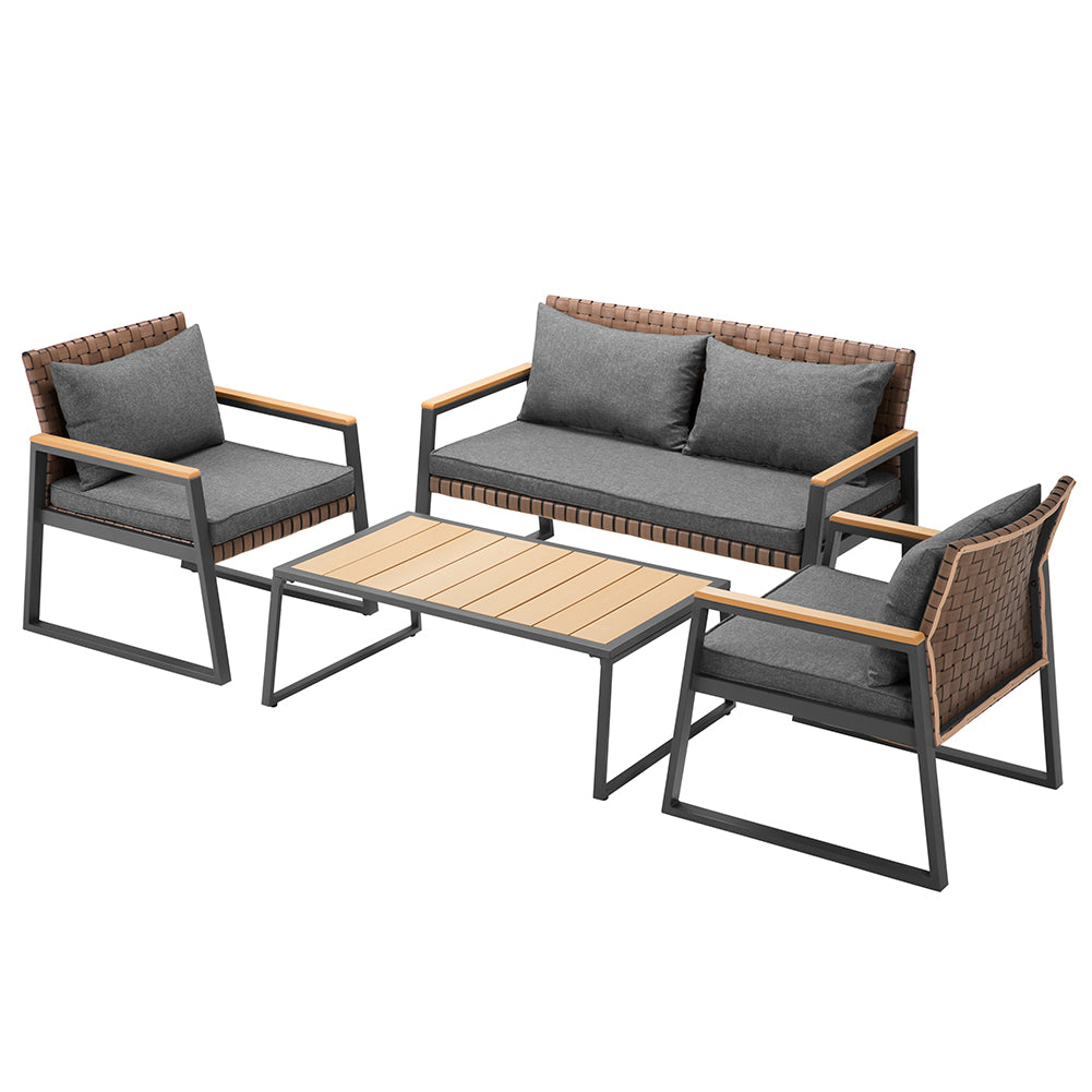 Set Salotto da Giardino Salottino Poltrone e Tavolo da Esterno e Cuscini Grigio