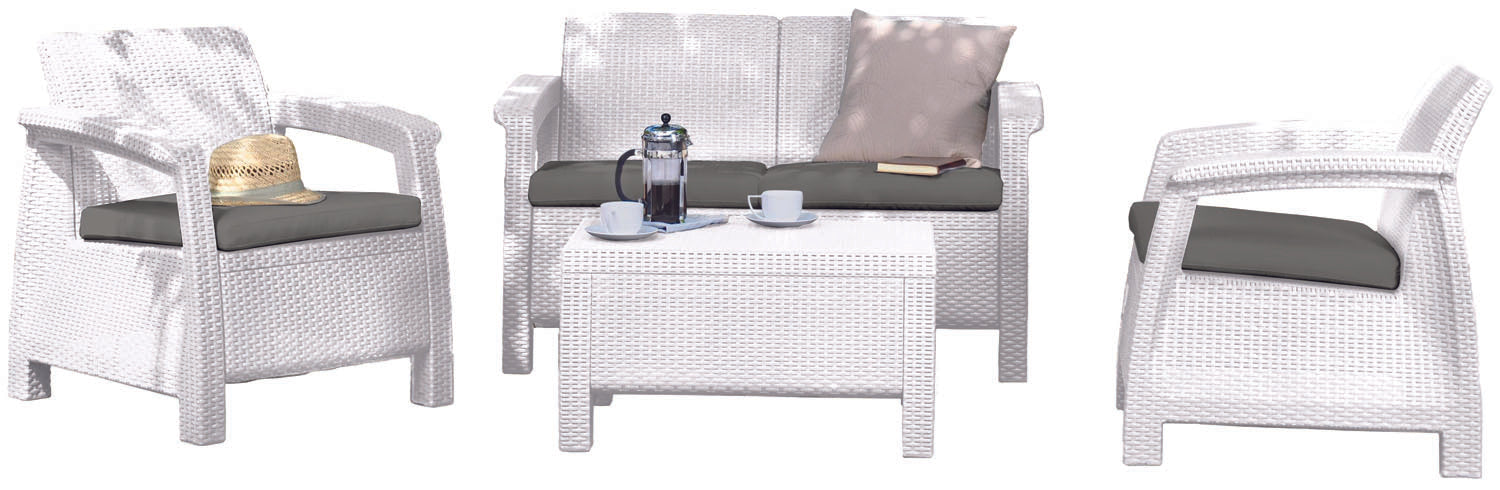 Set da esterno Rattan Keter Corfu 4 pezzi bianco - La Dea Sedia