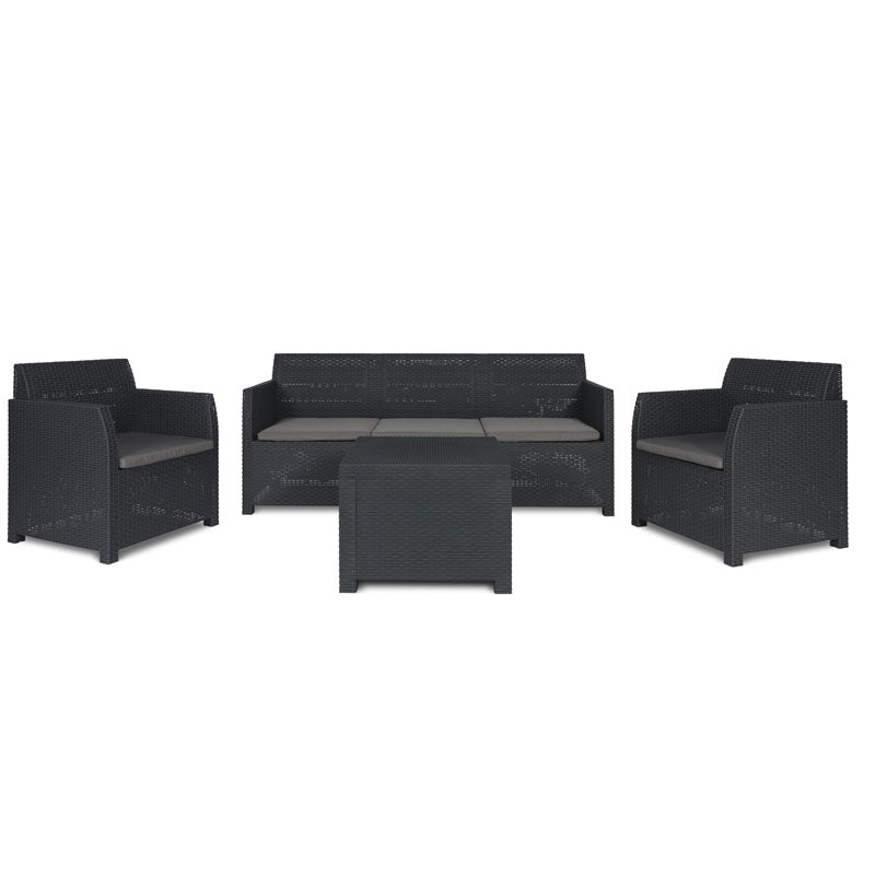 Set Rattan Artemide antracite Divano Tavolo e Poltrone – Arredo Giardino