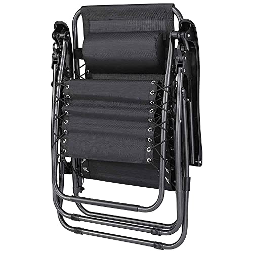 Sedia Poltrona Giardino Gravita Zero Pieghevole Acciaio Oxford con Vassoio Nero - Arredo Esterno