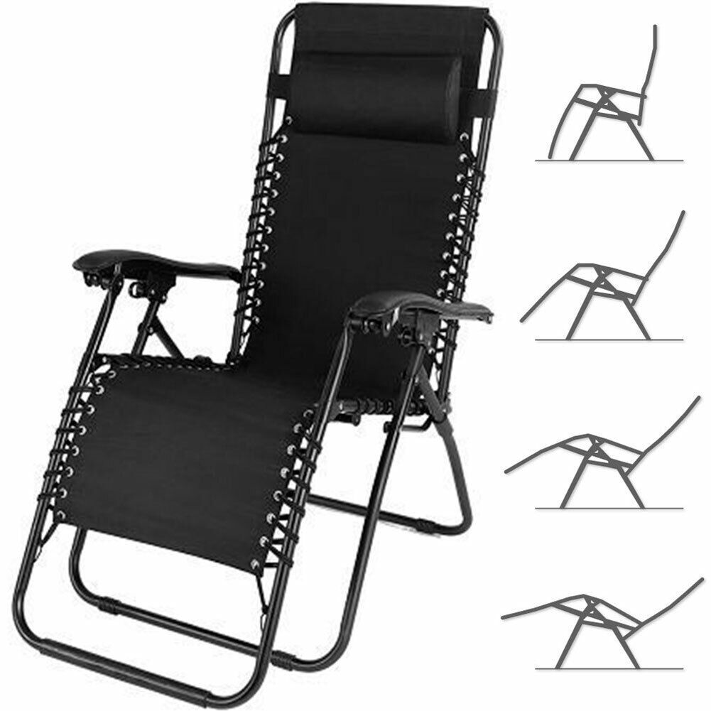 Sedia da Giardino Poltrona Relax Pieghevole Gravita Zero Acciaio Oxford Nero - Arredo Esterno