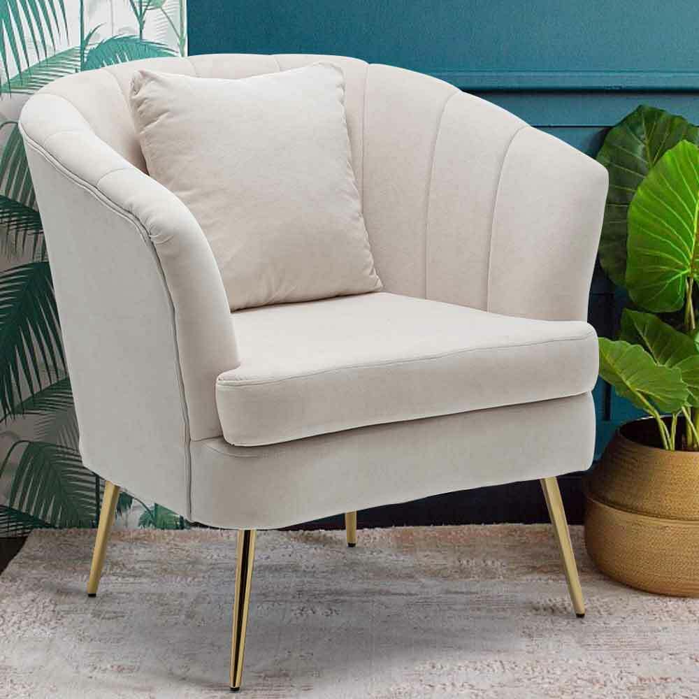 Poltrona Sedia Relax in Tessuto e Metallo Imbottita Design Moderno Beige Oro - La Dea Sedia