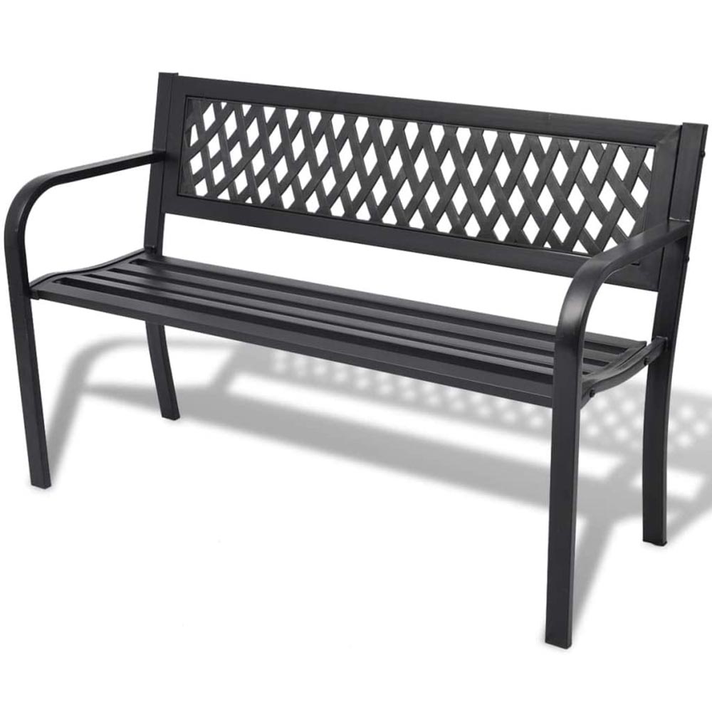 Panchina da Esterno Giardino Panca PVC e Struttura in Acciaio Nero 125x53x77cm - Arredo Esterno