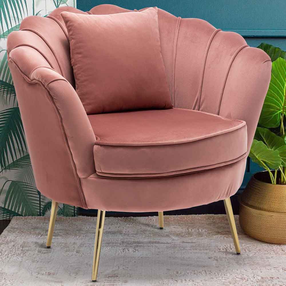 Poltrona Sedia Relax Tessuto Velluto e Metallo Imbottita Design Moderno Pink - La Dea Sedia