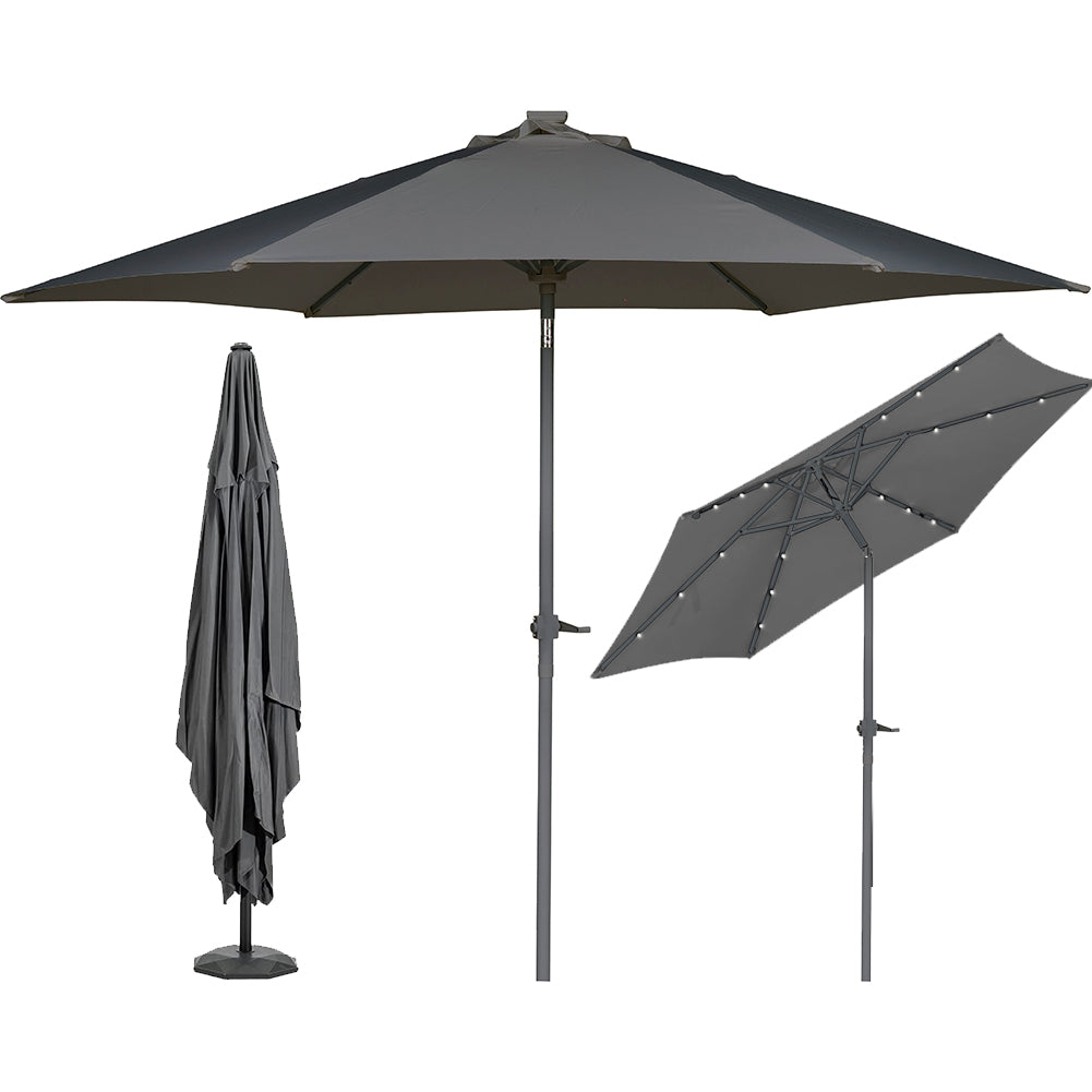 Ombrellone da Giardino Terrazzo Grigio con 18 LED e Palo Centrale - Arredo Esterno