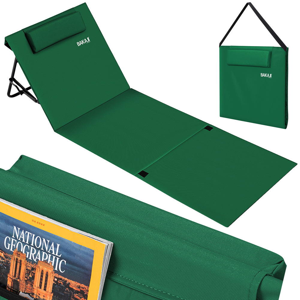 Lettino da Spiaggia Stuoia Materassino Mare Pieghevole Regolabile Imbottita Verde - Arredo Esterno