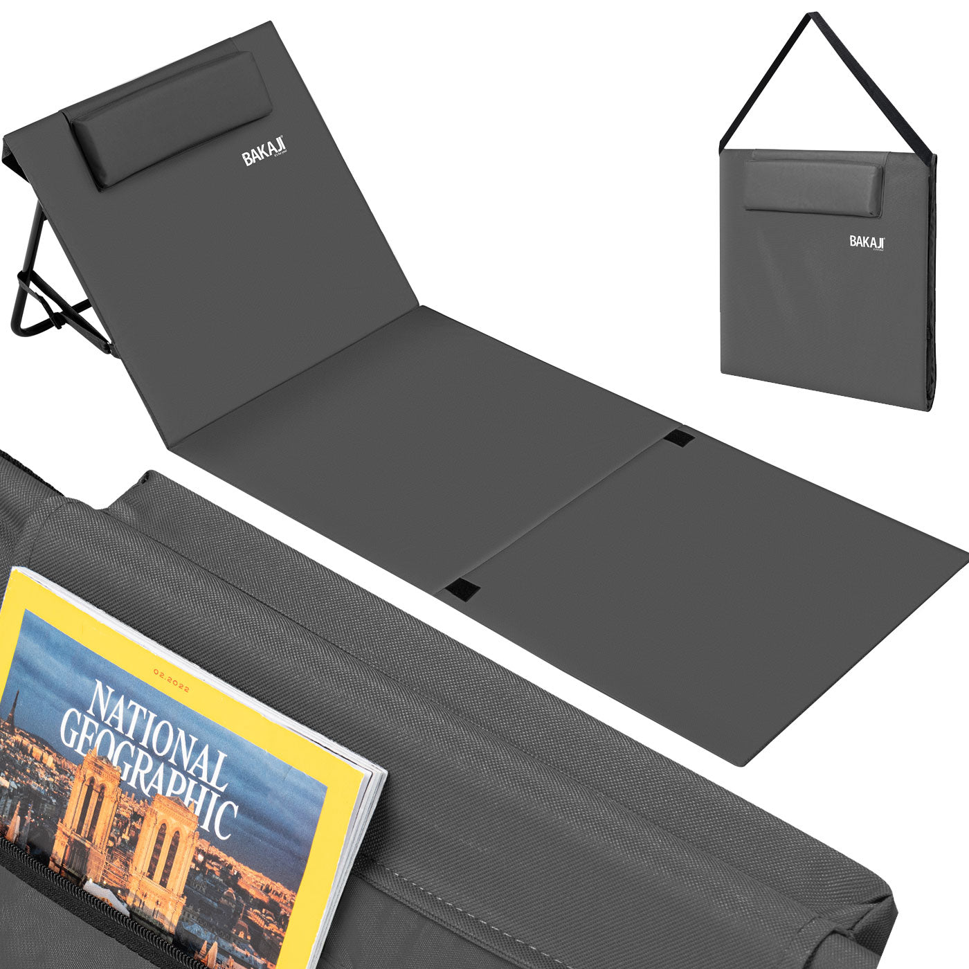 Lettino da Spiaggia Stuoia Materassino Mare Pieghevole Regolabile Imbottita Grigio - Arredo Esterno