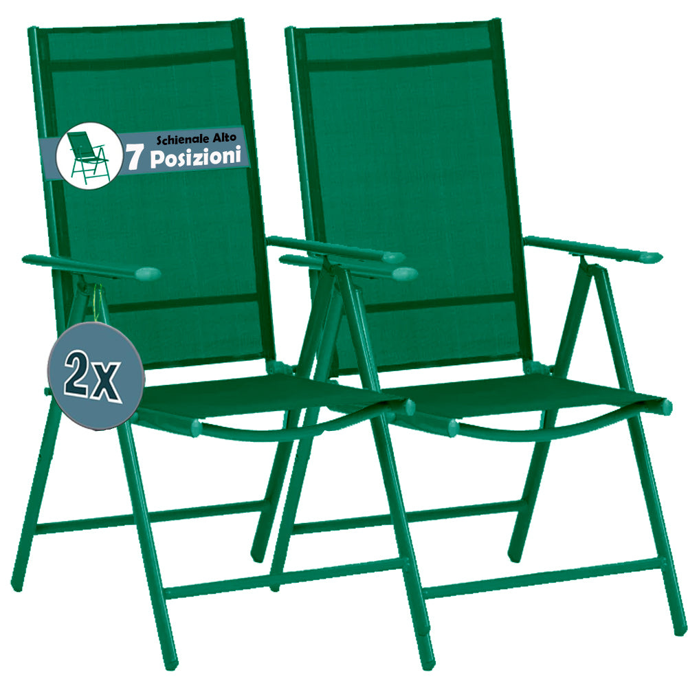 Set 2 Sedie Sdraio Pieghevoli Verdi da Giardino - Arredo Esterno