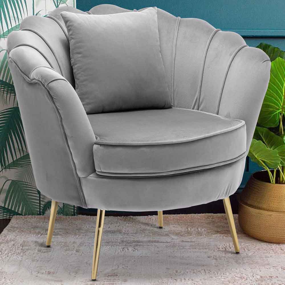 Poltrona Sedia Relax Grigia Tessuto Velluto e Metallo Imbottita - La Dea Sedia