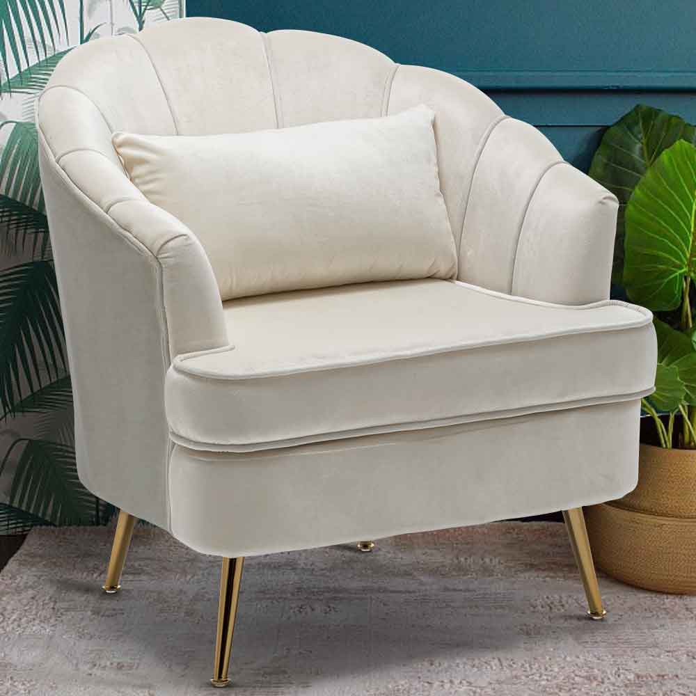 Poltrona Relax Tessuto e Metallo Imbottita Beige Oro - La Dea Sedia