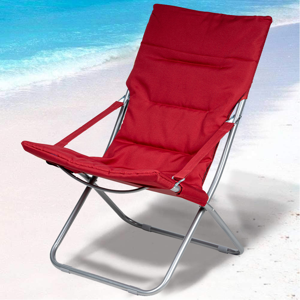 Spiaggina pieghevole In Acciaio e Tessuto Imbottito Bordeaux - Arredo Esterno