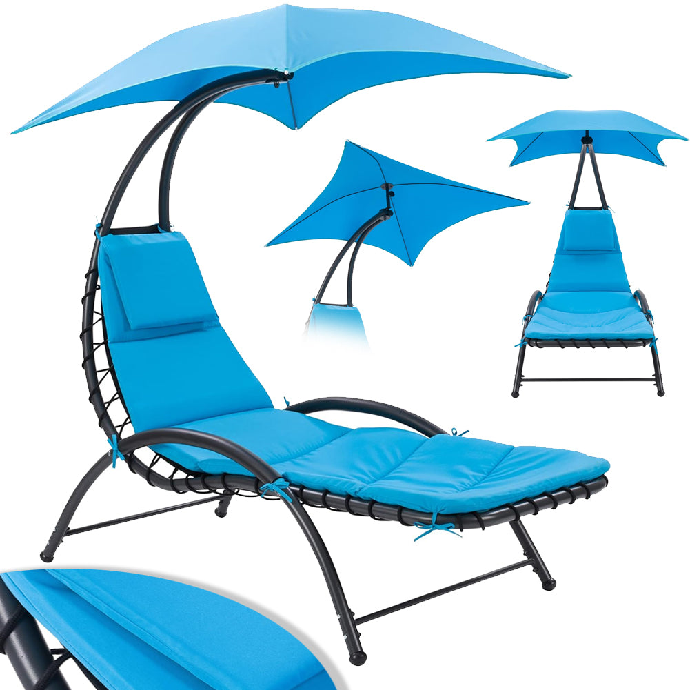 Sedia Sdraio Prendisole con Parasole Amaca Beige Blu - Arredo Esterno