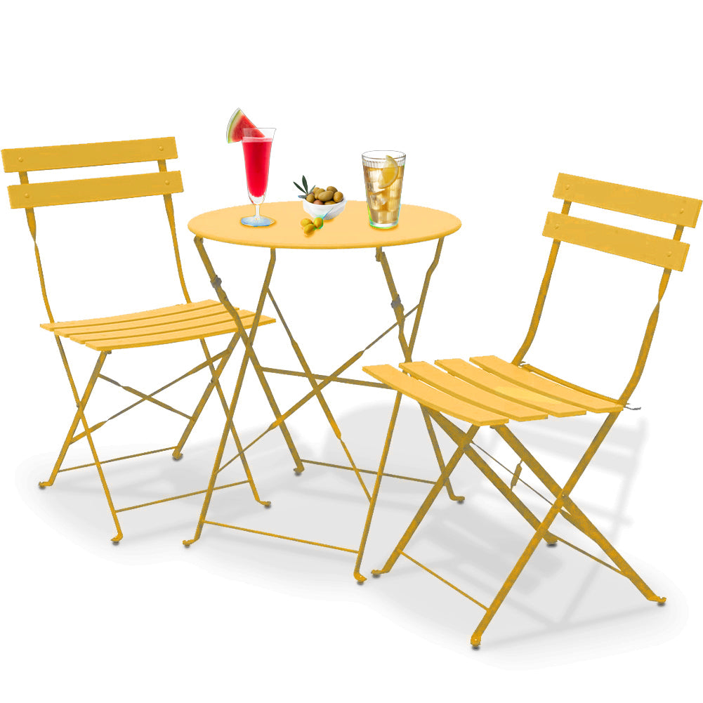 Set 3 Pezzi Giardino Tavolo 2 Sedie Pieghevole Mostarda - Arredo esterno