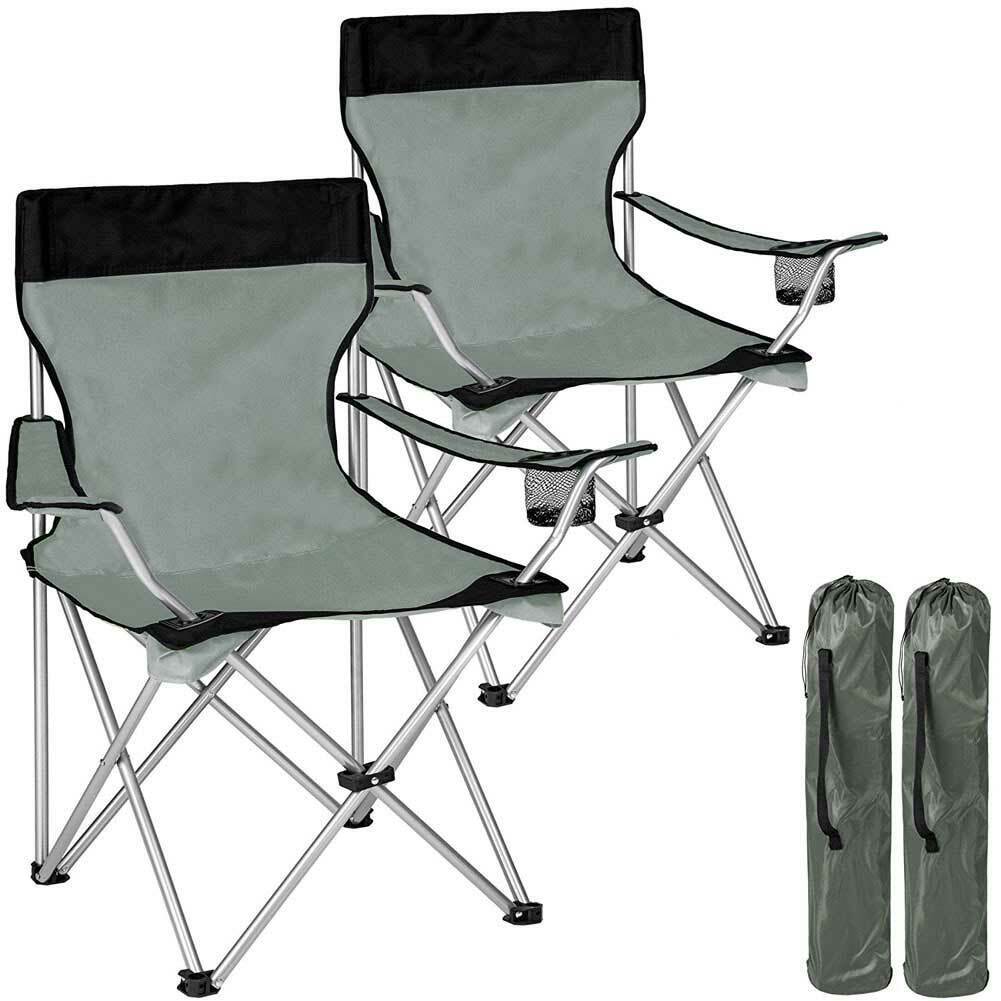 2x Sedie Pieghevoli Da Campeggio Con Borsa Grigio - Arredo Esterno