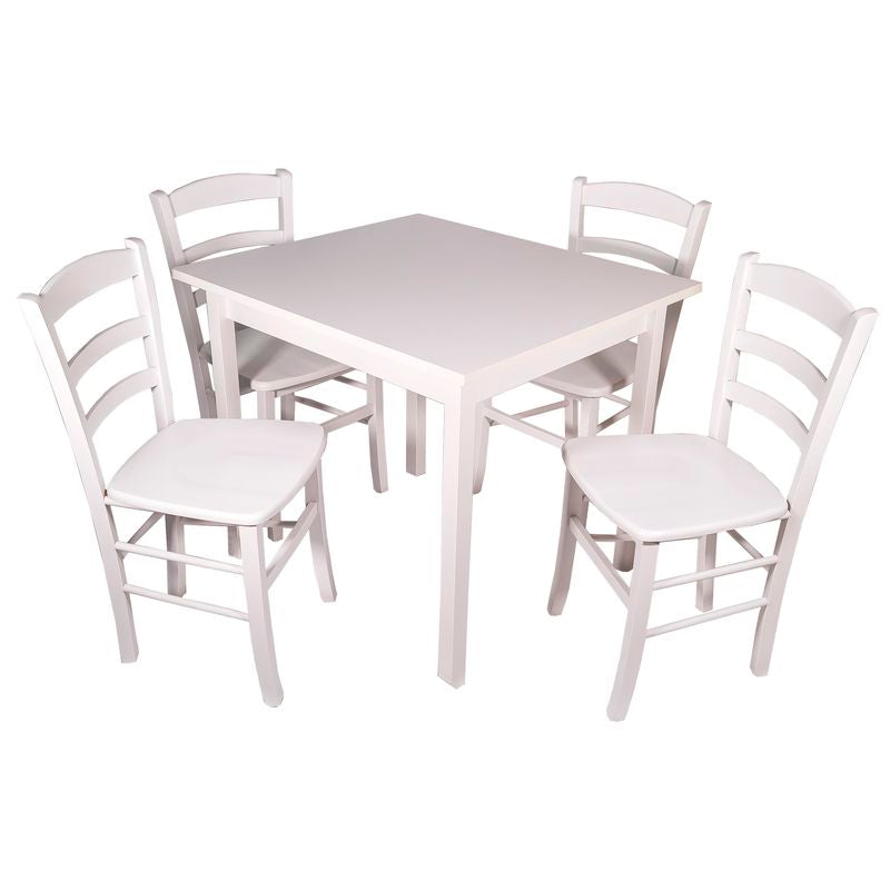 Set tavolo bianco 80x80 cm + 4 sedie paesana massello bianche
