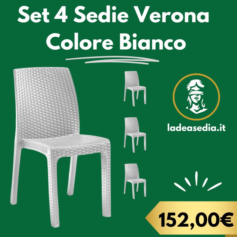 4 Poltrone Sedie Verona senza braccioli effetto rattan Bianco