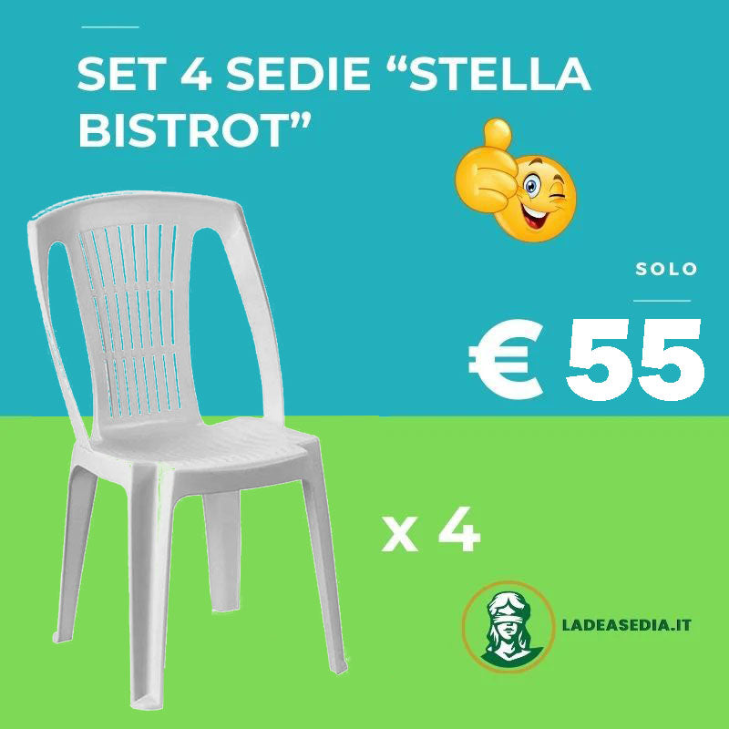Set 4 Sedie Stella Bistrot in Resina Bianca - Arredo Esterno