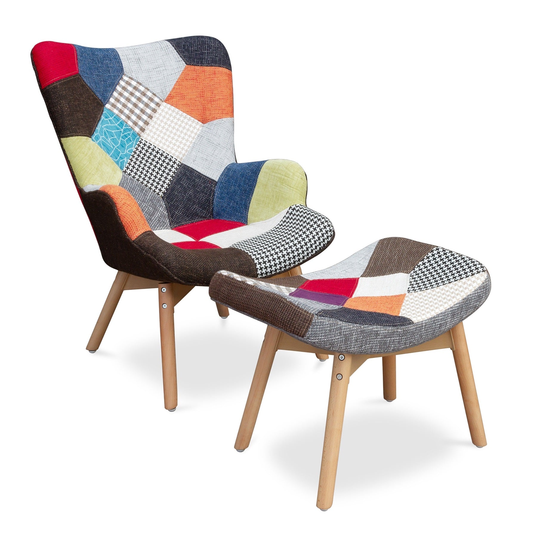 Poltrona in tessuto modello Glaciale colore Patchwork (con pouf)