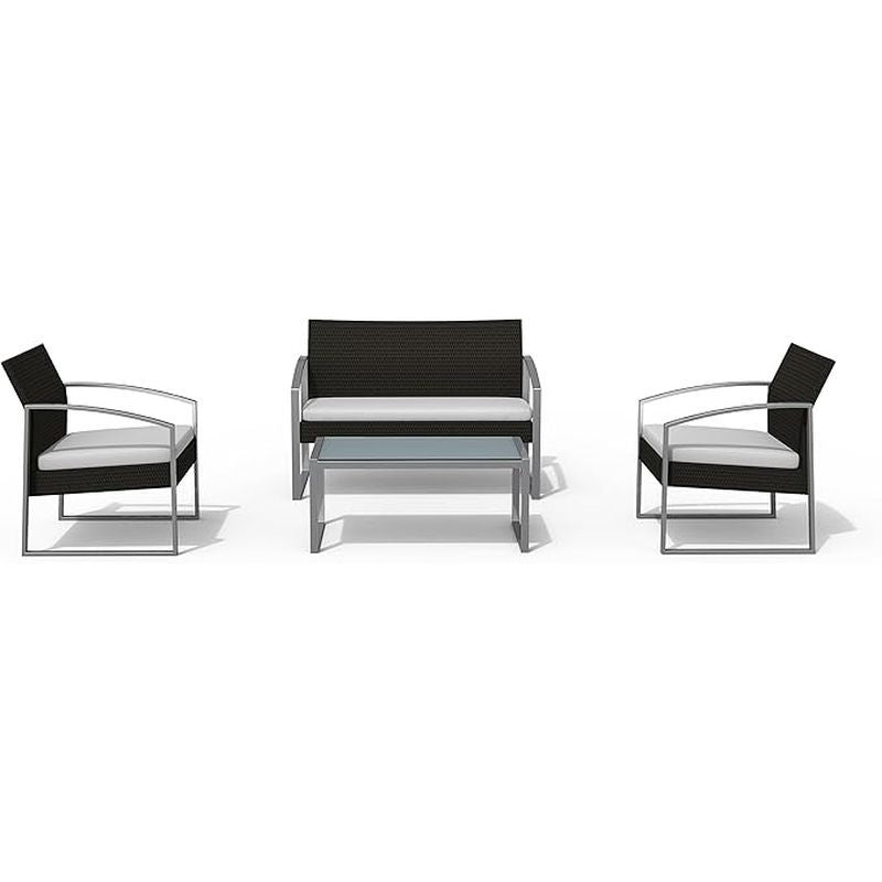 Salotto da Giardino Alicante Black Washed Garden Friend con 2 Poltrone, Divano e Tavolo