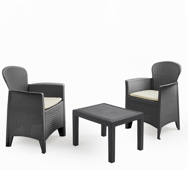 Salotto Resina Akita 3 Pezzi Antracite con Cuscini - La Dea Sedia