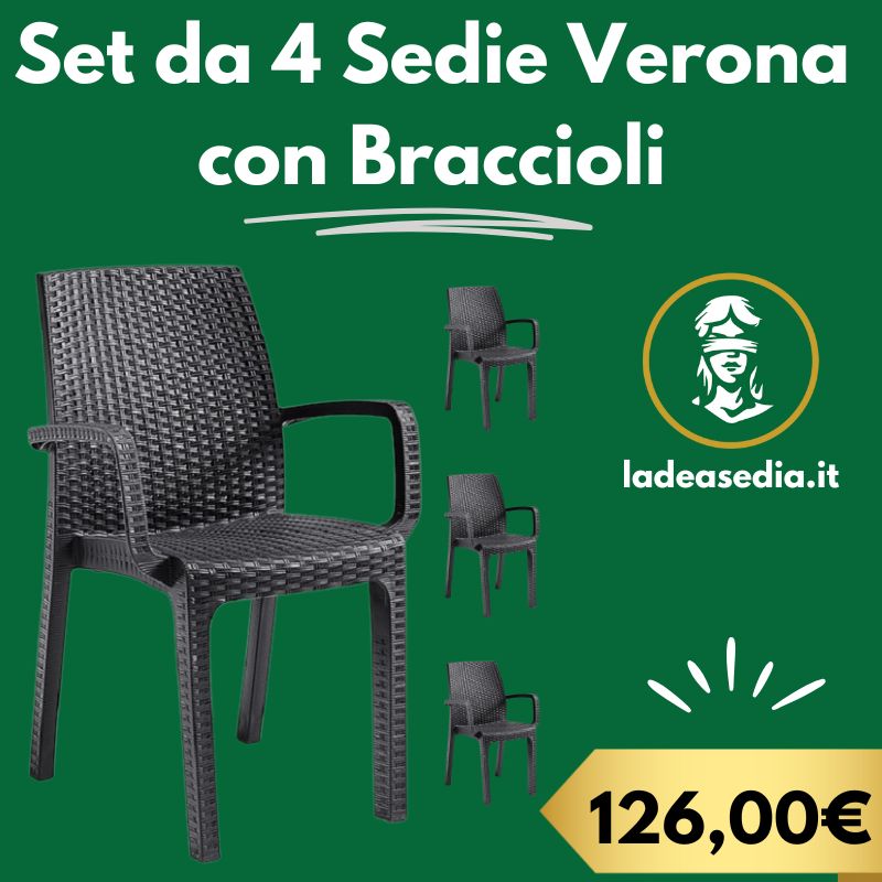 4 Poltrone Sedie Verona con Braccioli effetto rattan Antracite
