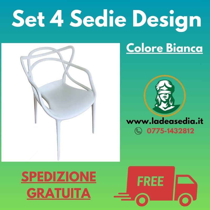 4 Sedie Design Bianca in Polipropilene - Arredo Esterno
