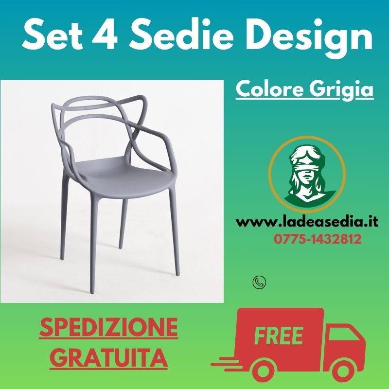 4 Sedie Design Grigia in Polipropilene - La Dea Sedia