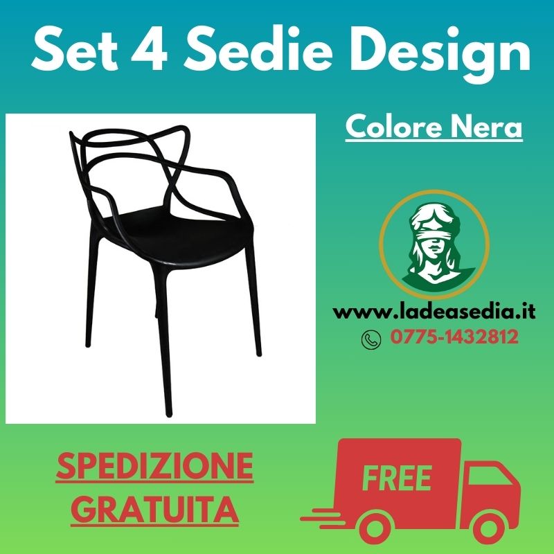 4 Sedie Design Nera in Polipropilene - Arredo Esterno