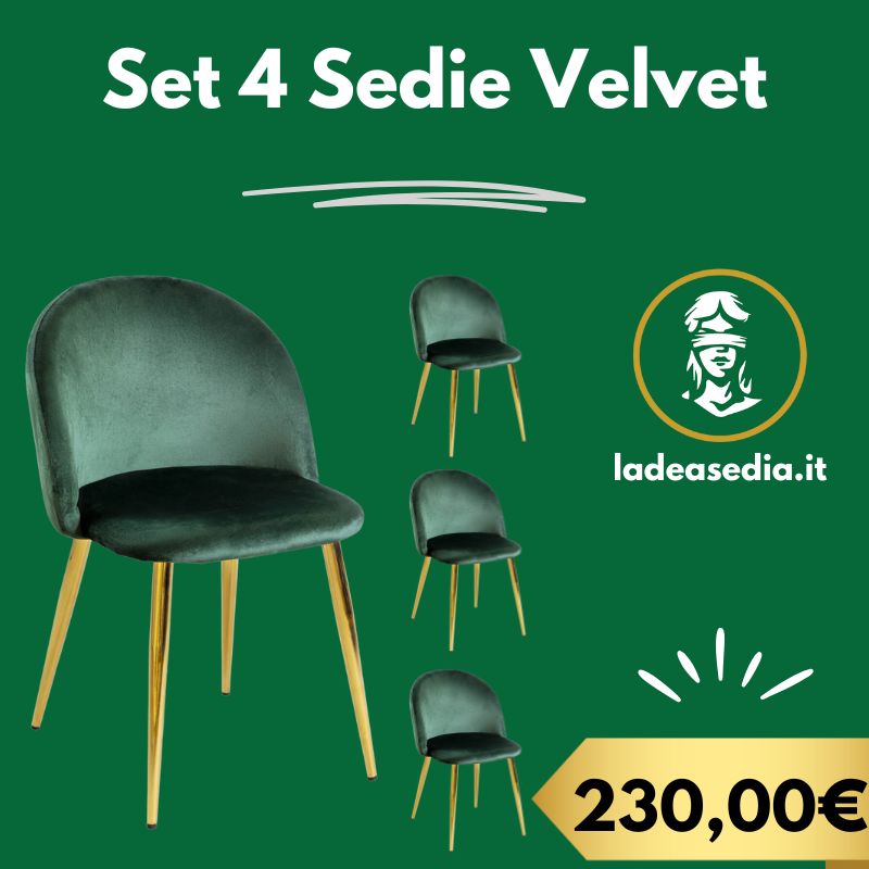 Set 4 Sedie in Velluto Modello Velvet colore Ottanio