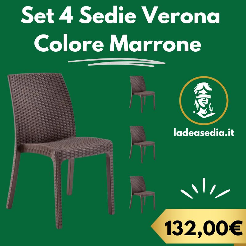 4 Poltrone Sedie Verona senza braccioli effetto rattan Marrone