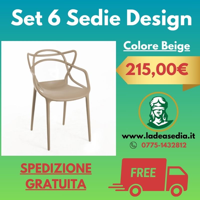 6 Sedie Design Beige in Polipropilene - La Dea Sedia