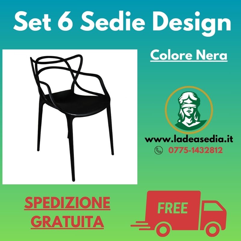 6 Sedie Design Nera in Polipropilene - La Dea Sedia
