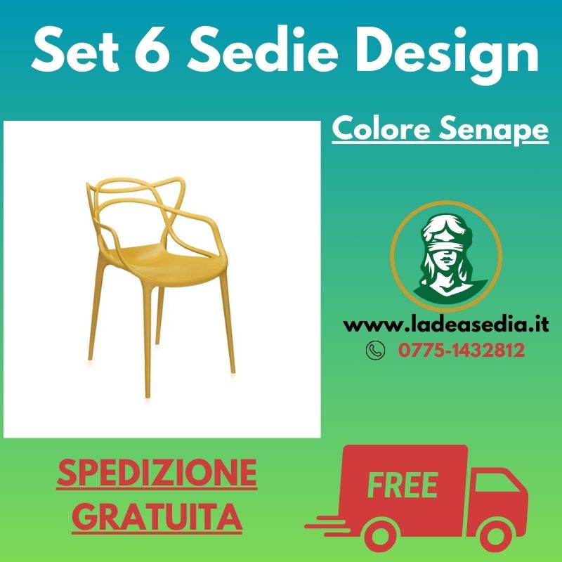 6 Sedie Design Senape in Polipropilene - La Dea Sedia