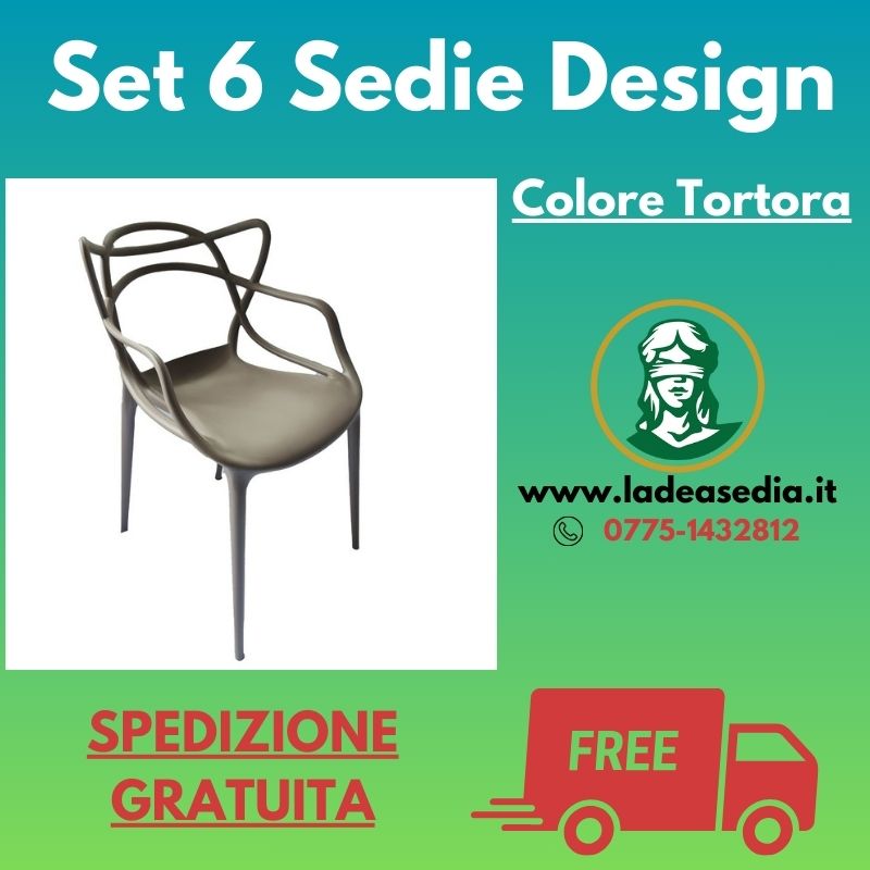 6 Sedie Design Tortora in Polipropilene - Arredo Esterno