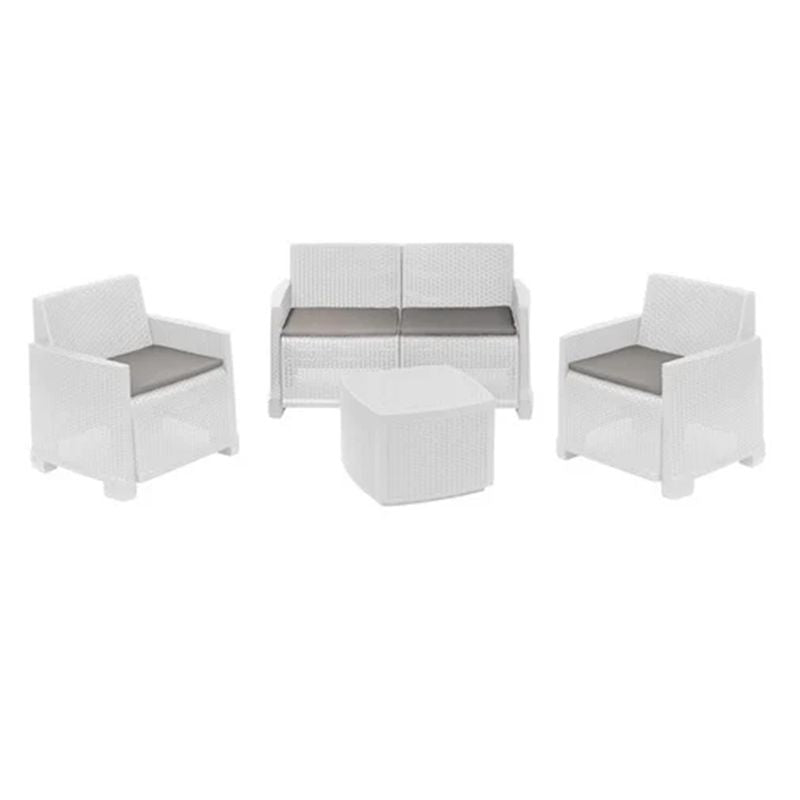 Set Salotto Giardino Como Bianco - Divano, Tavolo e Poltrone