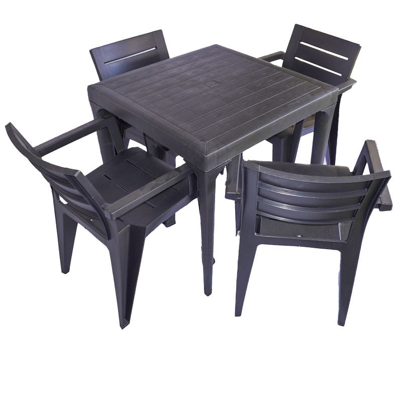 Set Tavolo Malmo Antracite + 4 Sedie Ketter - Arredo Esterno